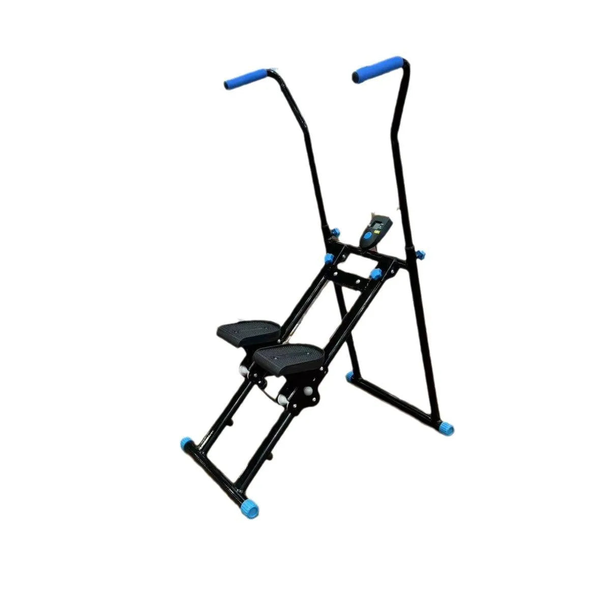 White folding treadmill with attached indoor climbing frame for home fitness.