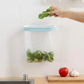 Blue plastic kitchen garbage bag storage rack with bench T design for wall or cabinet mounting