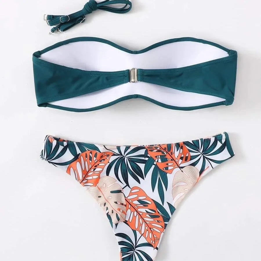 Green split push up bikini set with briefs bottom on a mannequin
