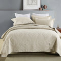 Double-sided pure cotton bed cover three-piece set with embroidery details and matching pillowcases