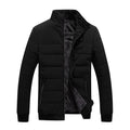 Men's winter coat Korean style fleece-lined cotton-padded jacket with zipper pockets in black, dark blue, and purplish red