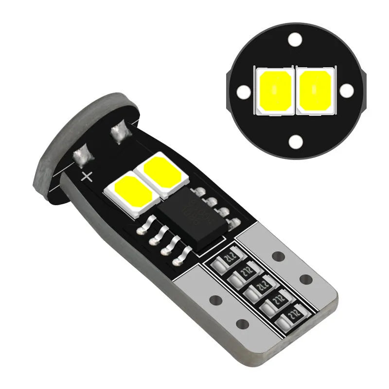 Small rectangular 12V LED car light for white licence plate illumination mounted on a fibre-glass board