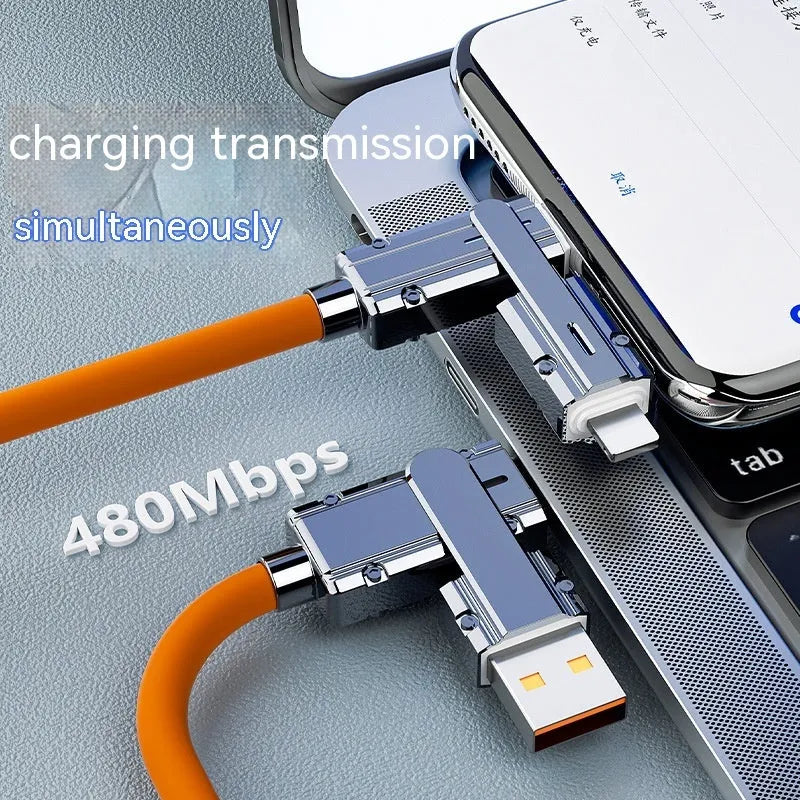 Orange 1 metre fast charging cable with zinc alloy Lightning and USB-C connectors