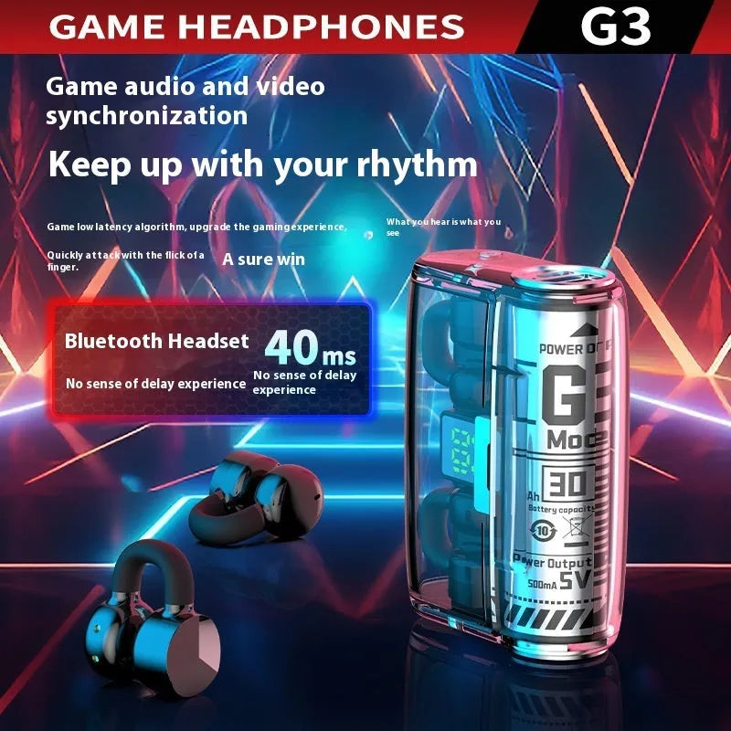 G3 wireless Bluetooth headset transparent cabin noise reduction clip-on e-sports headphones black