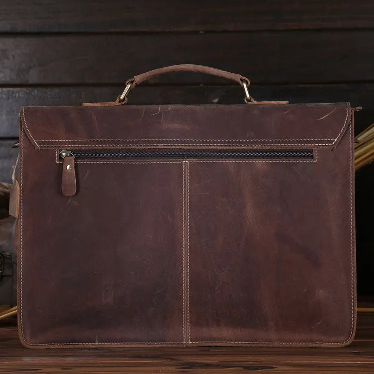 Small yellow brown Crazy Horse leather men's messenger bag with adjustable shoulder strap