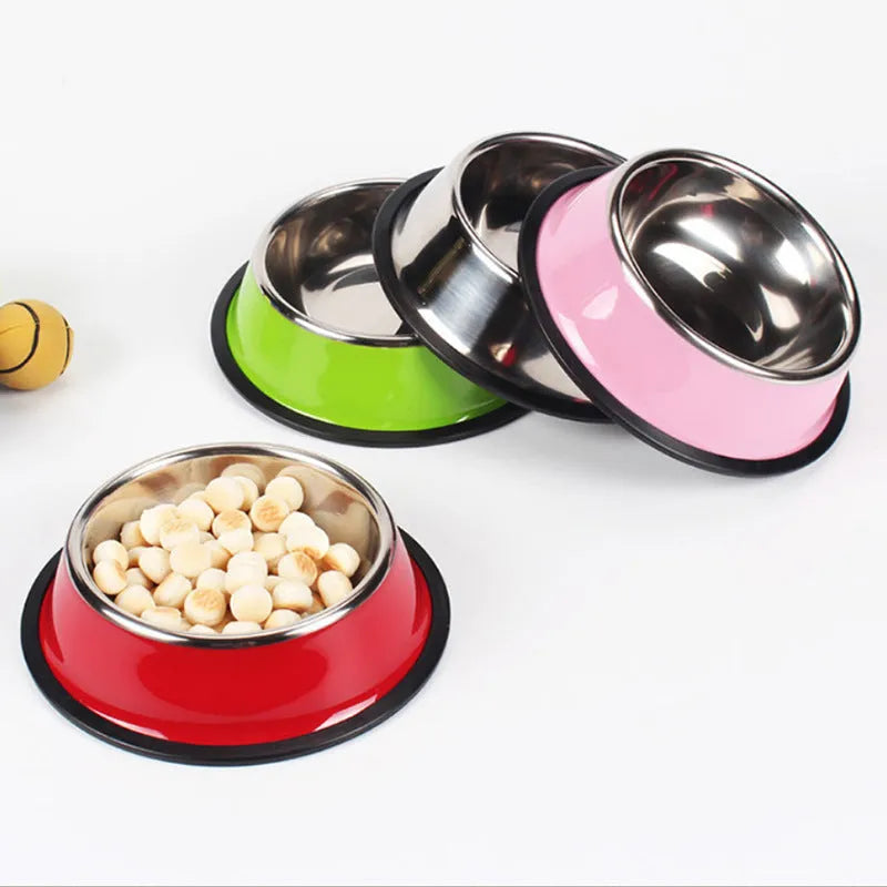 Stainless steel pet bowl with colourful melamine base in six colour options