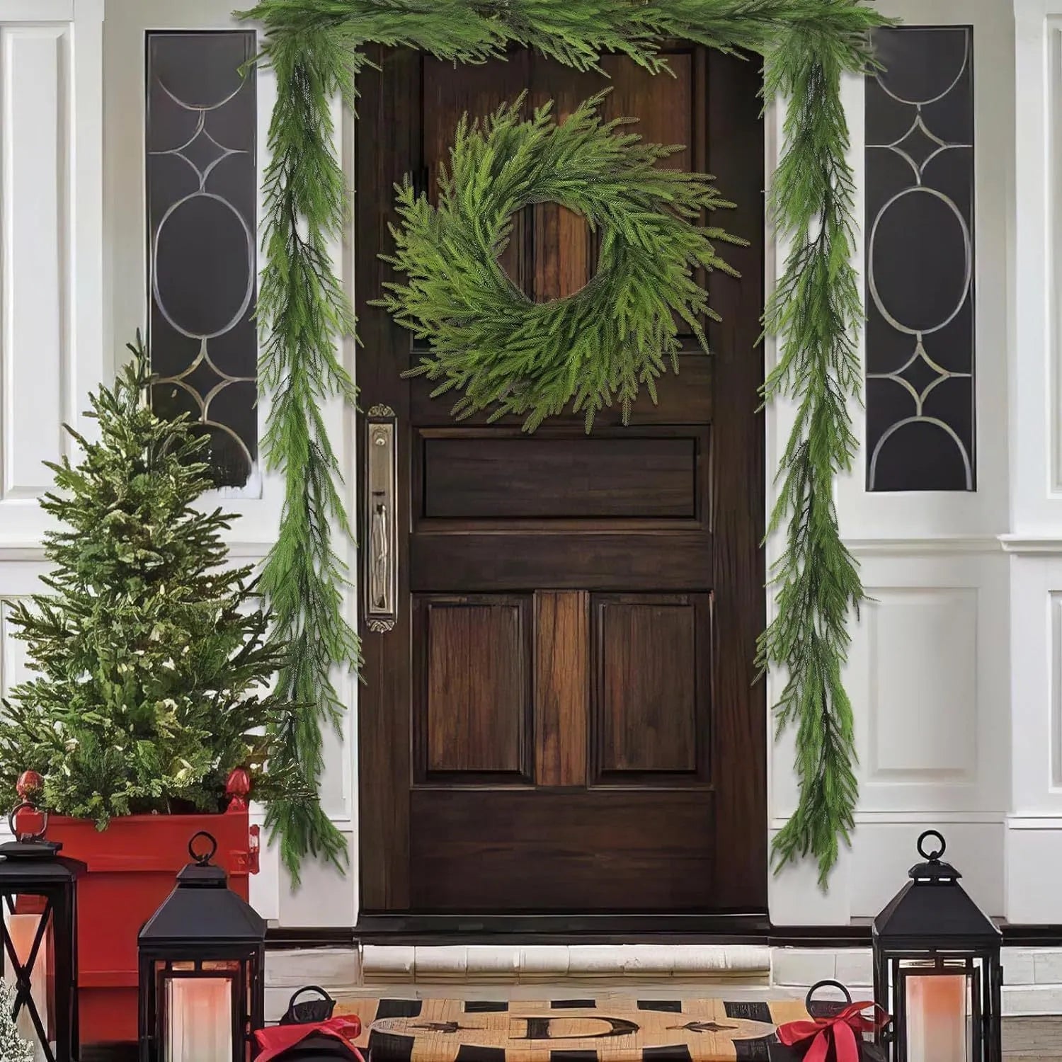 PE Feel artificial plastic leaf garland in American country style for front door decoration.