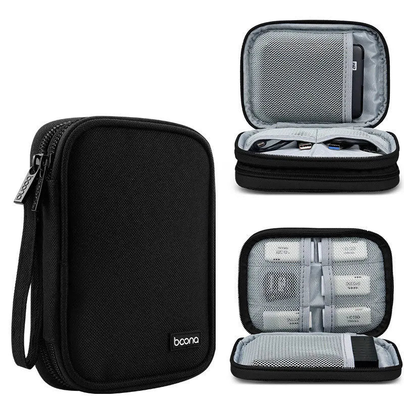 Black and grey oxford cloth protective cover for a 2.5-inch portable hard drive.
