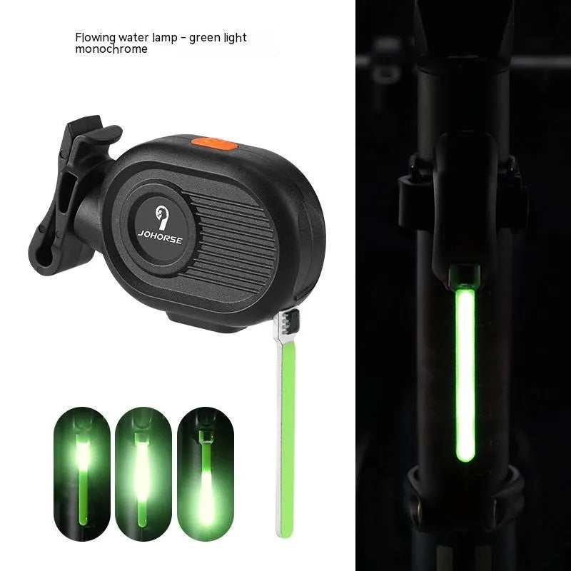 Bicycle running water taillight showing waterfall light effect with USB Type-C charging port