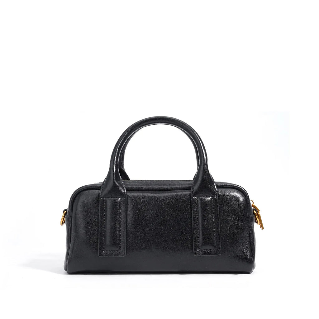 Soft first layer cowhide genuine leather crossbody handbag in brown with sewing line detail and sandwich pocket