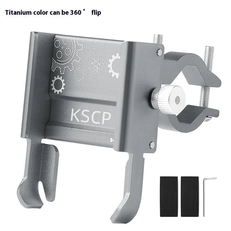 Aluminium alloy mobile phone holder mounted on bicycle handlebars in black colour