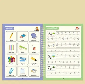 English children's groove magic calligraphy practice set with double-sided notched post design and ten refills