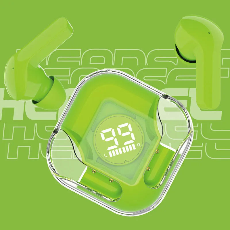 Bluetooth wireless TWS in-ear headphones in five colour options showing Black, Blue, Green, Pink, and White variants