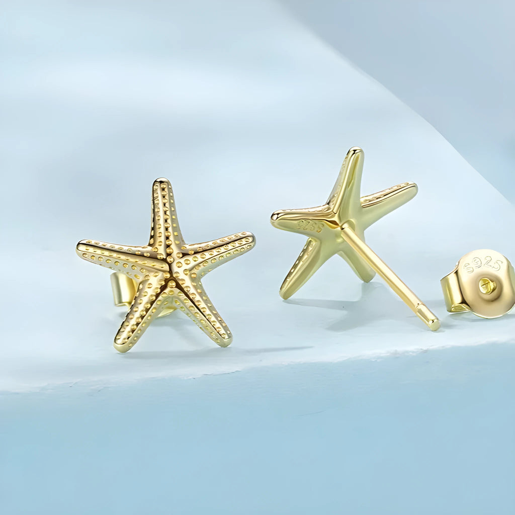 925 silver starfish stud earrings in gold or silver fresh style
