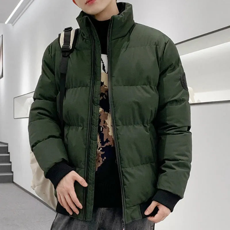 Thick cotton-padded jacket for men, loose fit, polyester, black colour, front view
