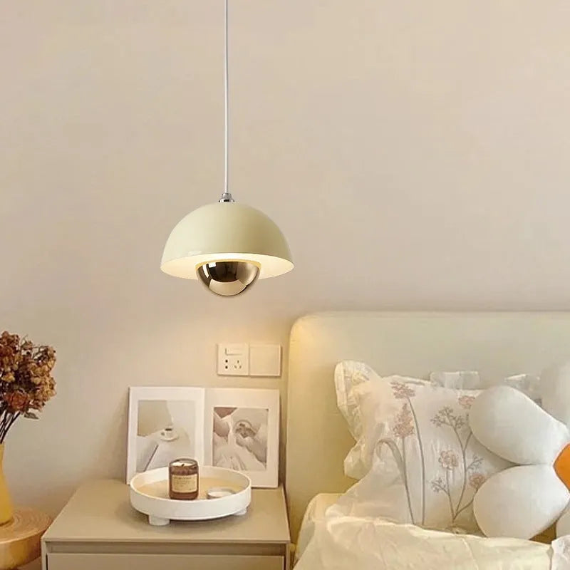 Compact 18cm retro minimalist pendant light in beige with black cable, suitable for home or restaurant use