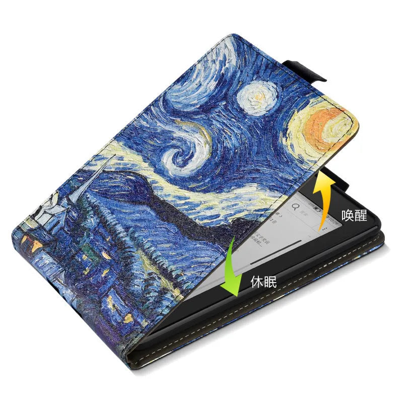 Handheld protective TPU case with bracket for a 6-inch Kindle, shown in a selected colour and embossed design.