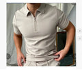 Men's casual short sleeve digital print POLO shirt in navy blue, loose fit polyester, front view