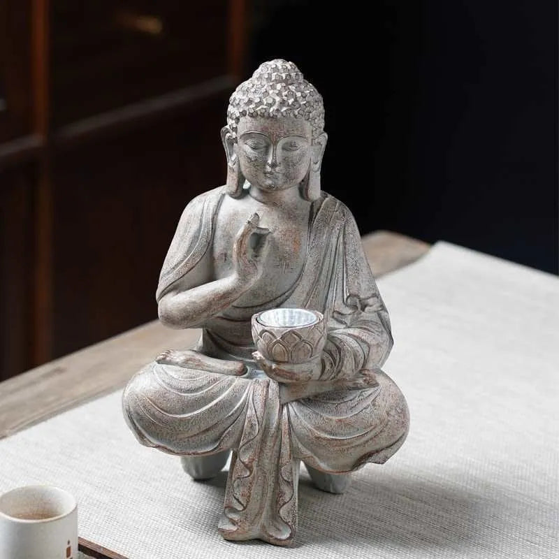 Solar lamp Chinese style lotus Buddha statue resin garden decoration 27cm with colour options A and B