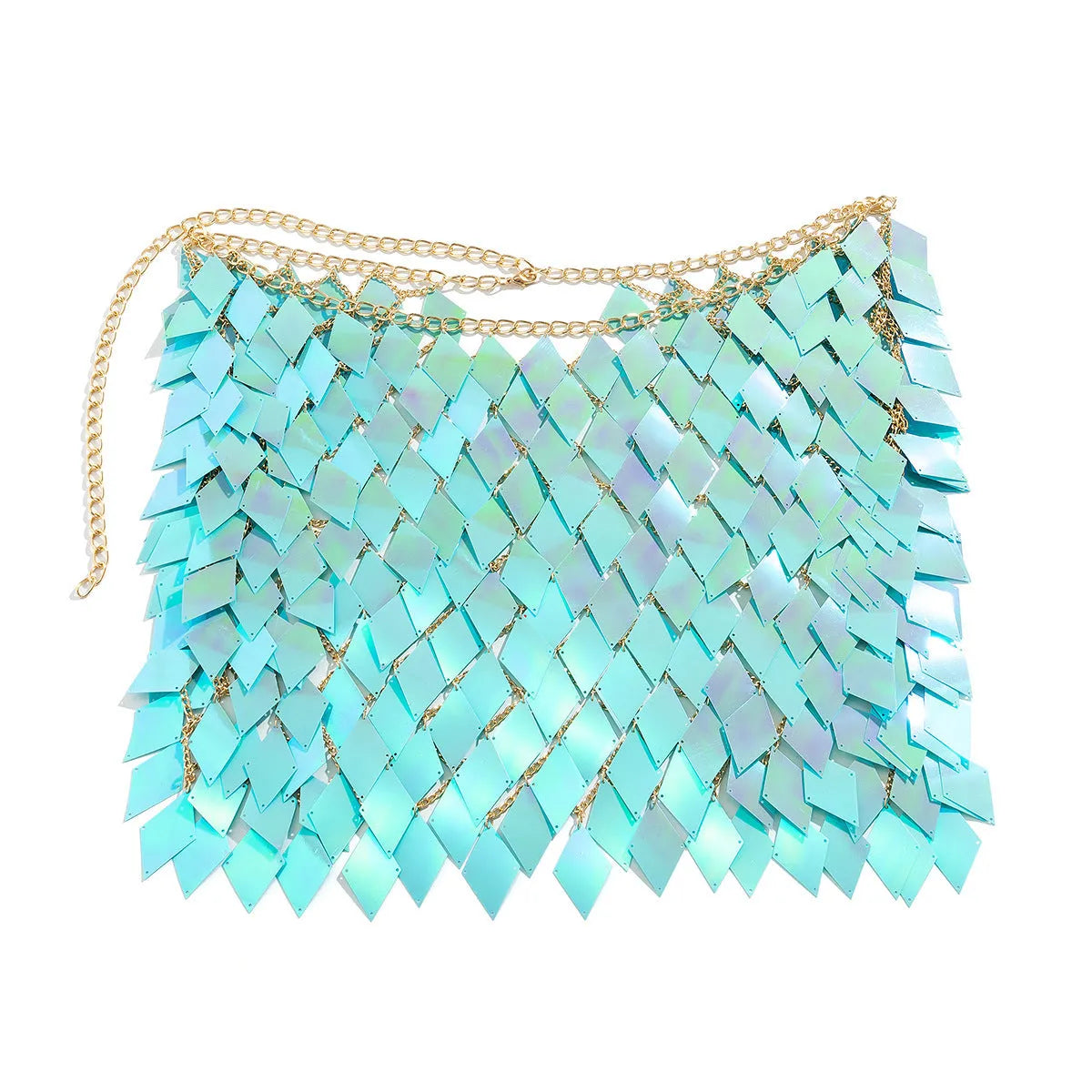 Women's geometric plastic body chain set with electroplated shine in orange and blue colour options