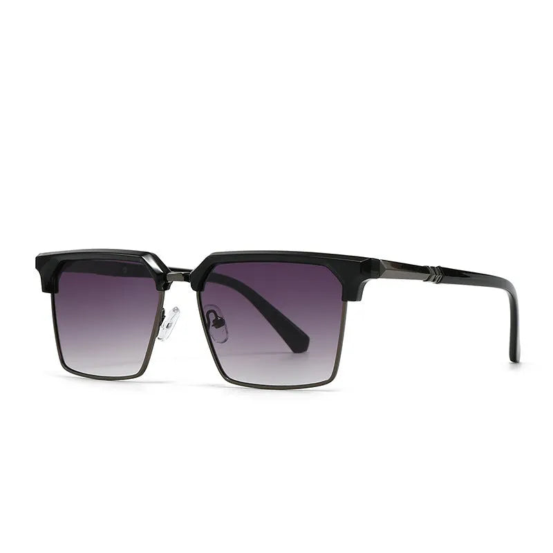 Men's square box style sunglasses with plastic frame in black silver gray green and tea colour options