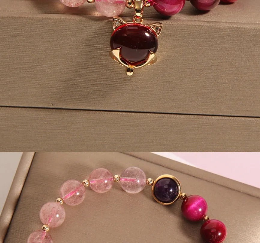 Natural strawberry crystal bracelet for women on elastic rope 18cm picture colour simple style