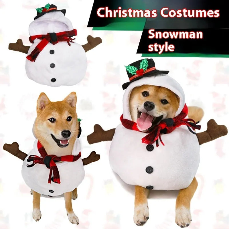 Christmas snowman costume outfit for dogs and cats in festive design with polyester fabric