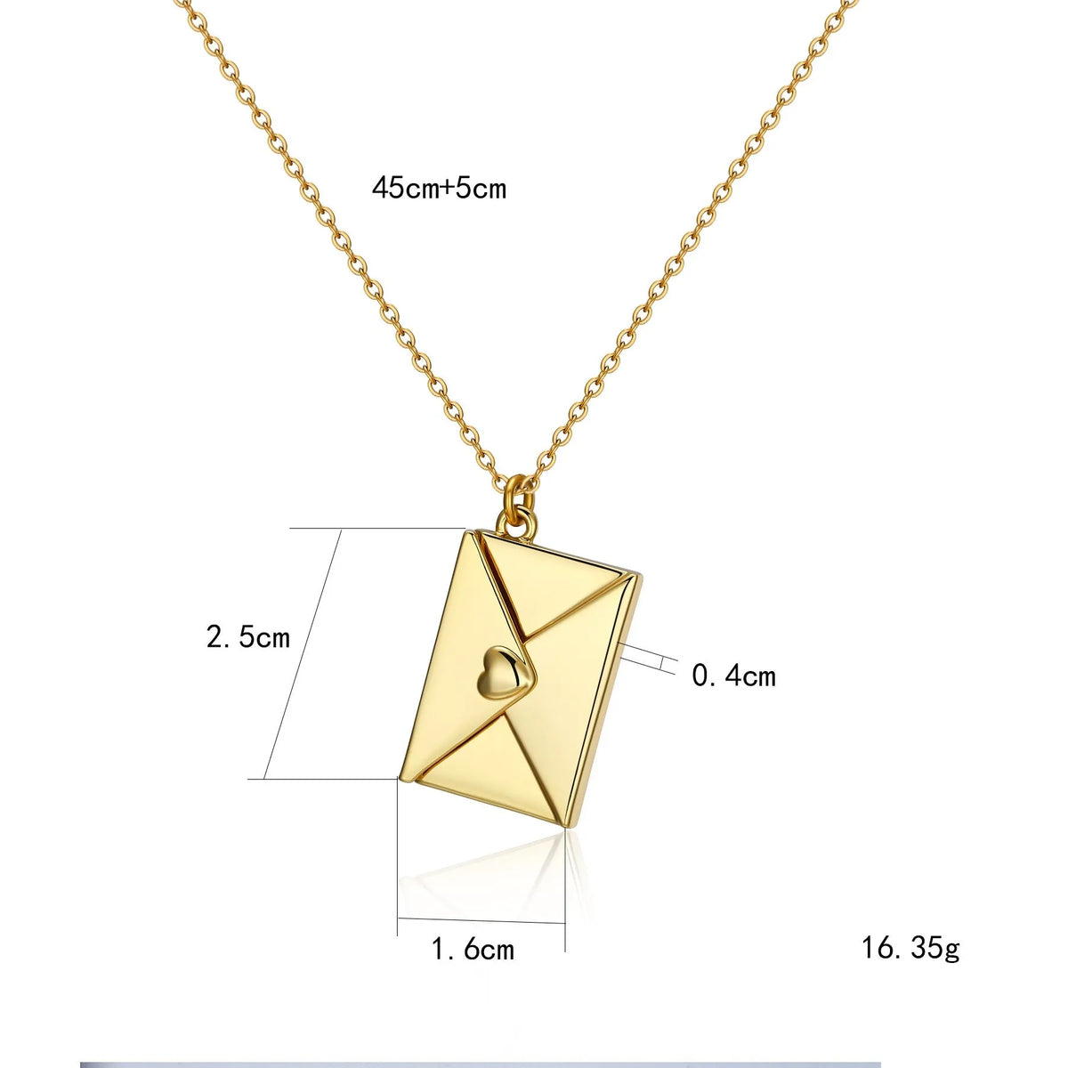 Envelope necklace with carved love letter pendant, cross chain, titanium steel and copper, gold steel or rose gold