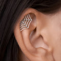 Spider web geometric mesh stud earrings in gold or silver electroplated metal for horror Halloween jewellery