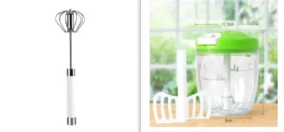Semi-automatic stainless steel egg beater whisk with hand pressure rotating handle, 10 steel wires, silvery colour