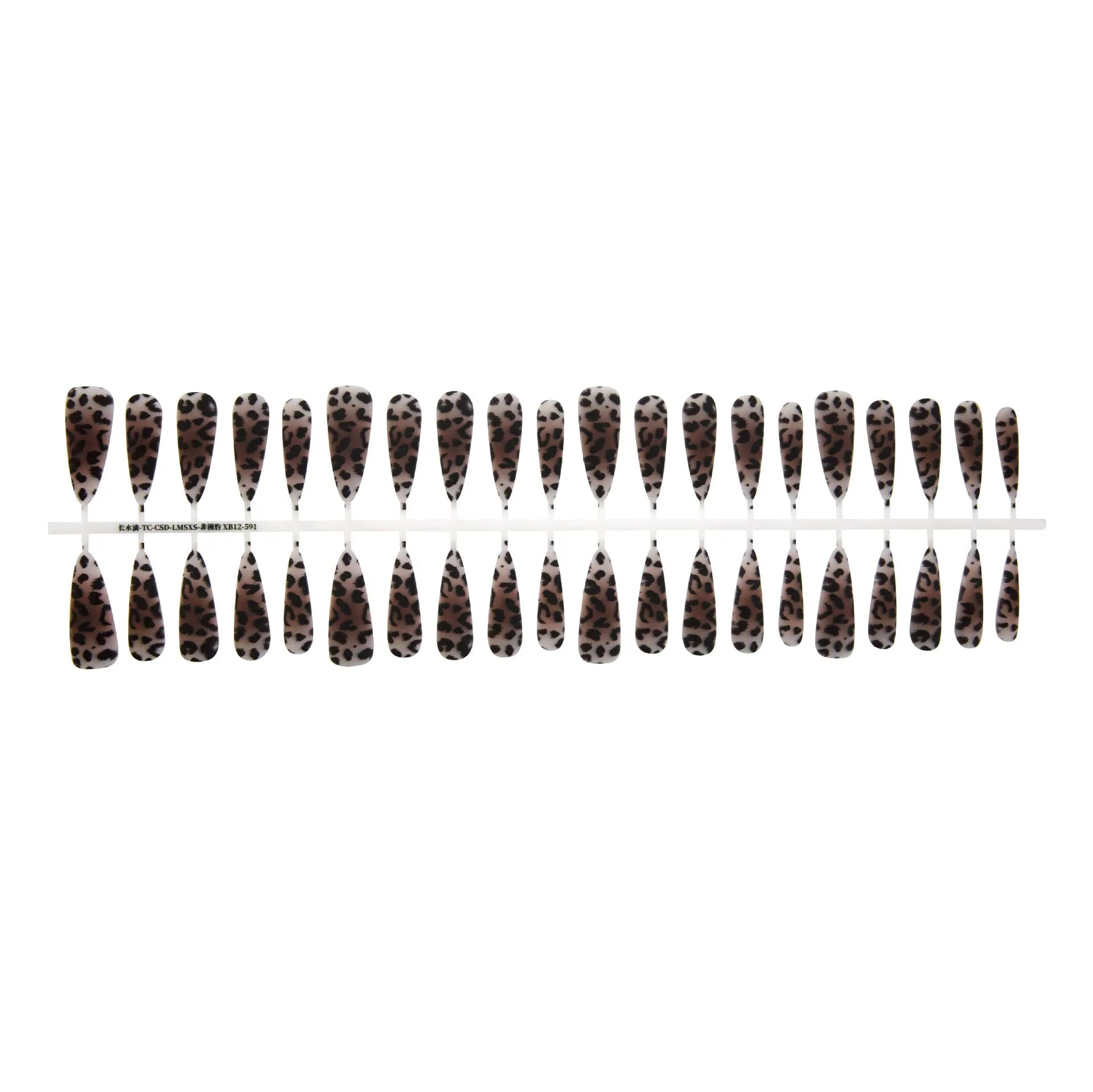 African leopard print long stiletto false nail tips with ultra-thin seamless design, 40 pieces per pack