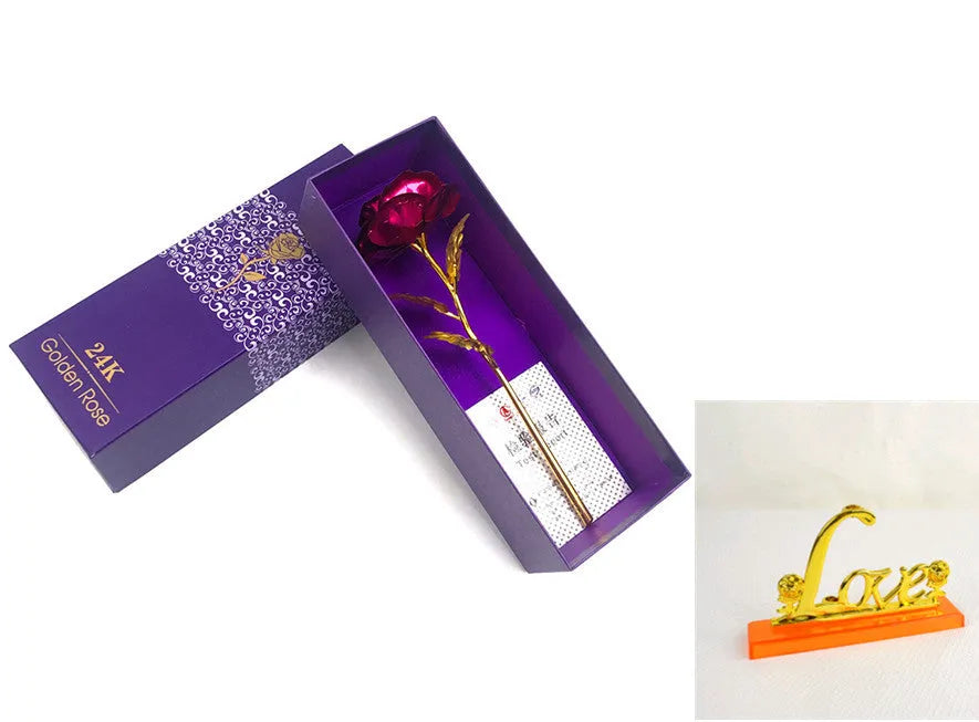 24K luminous gold rose flower set in gift box with tote bag, handmade plastic bouquet non-fade artificial roses