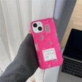 Mirror hole denim TPU phone case with rhinestone animal pattern for iPhone, back cover in rose red