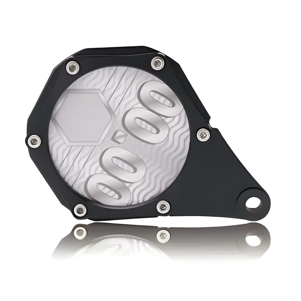 Black carbon fibre pattern motorcycle tax disc holder with metal aluminium alloy construction