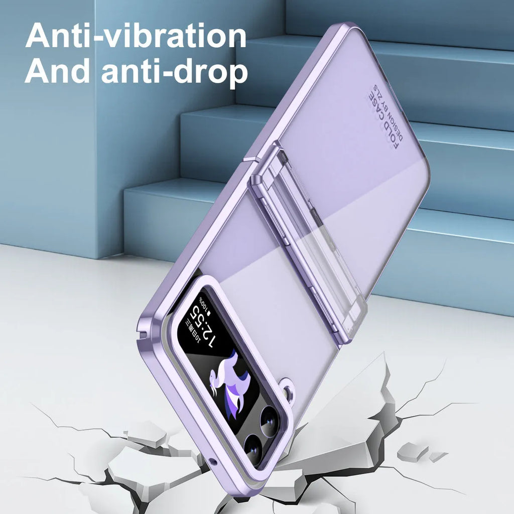 Transparent PC foldable phone case for Samsung Galaxy Z Flip 4 and Z Flip 5 with hinge protection and Phantom colour options