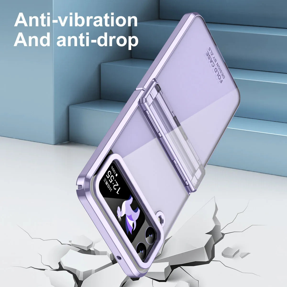 Transparent PC foldable phone case for Samsung Galaxy Z Flip 4 and Z Flip 5 with hinge protection and Phantom colour options
