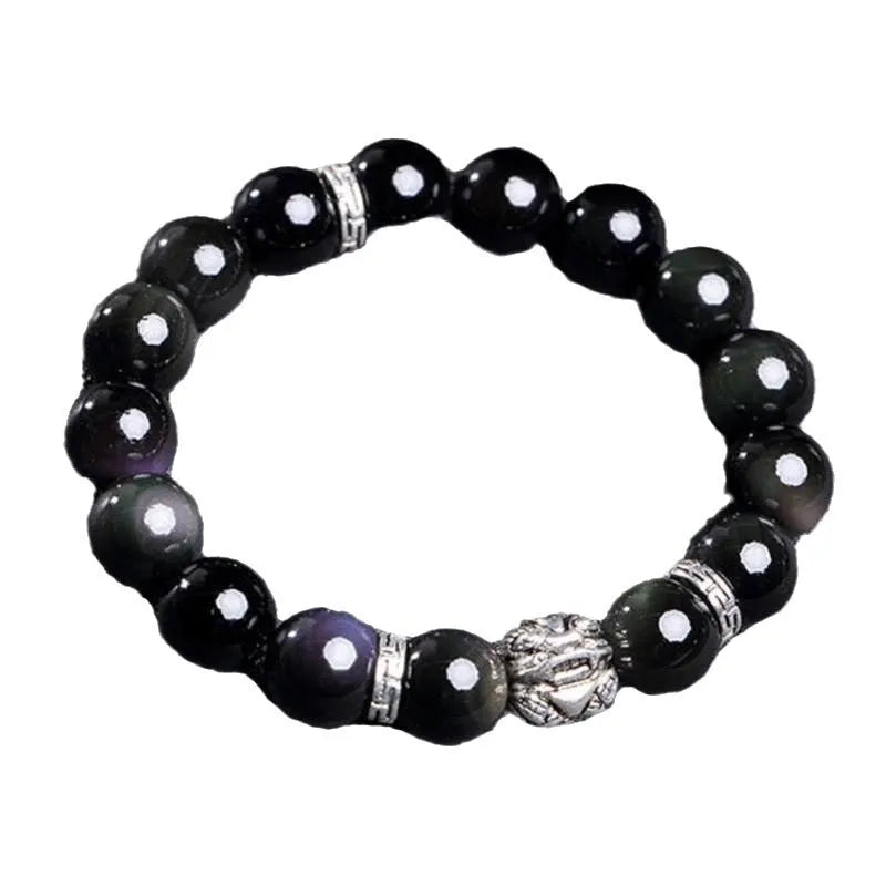 Natural obsidian bracelet with lucky colour eye patterns and 999 silver fastenings in 10MM and 12MM sizing options