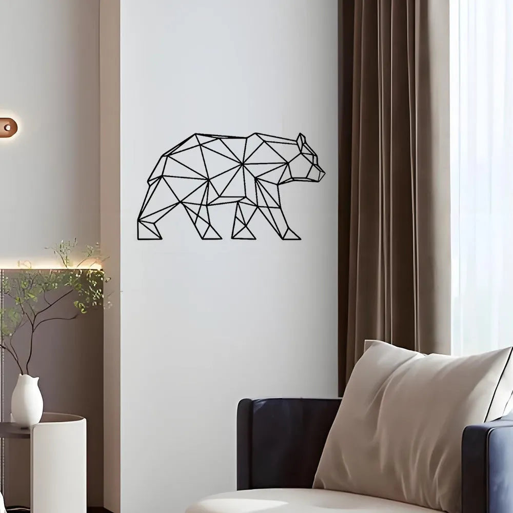 Polar bear silhouette iron wall hanging decoration with line bear design in Chinese modern simple style