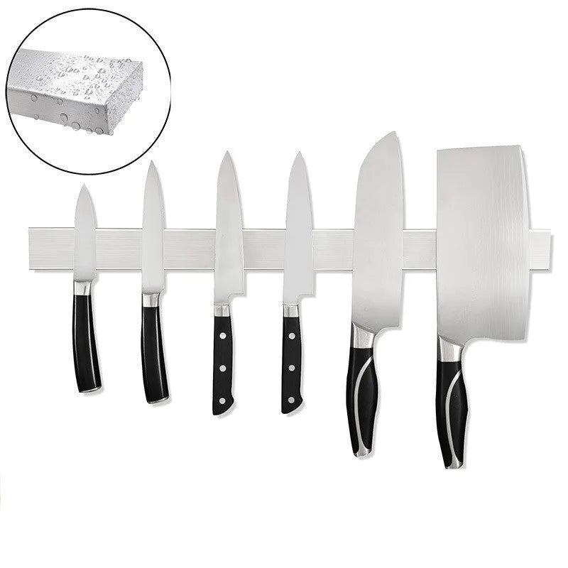 Stainless steel wall mounted magnetic knife storage rack with multiple length options