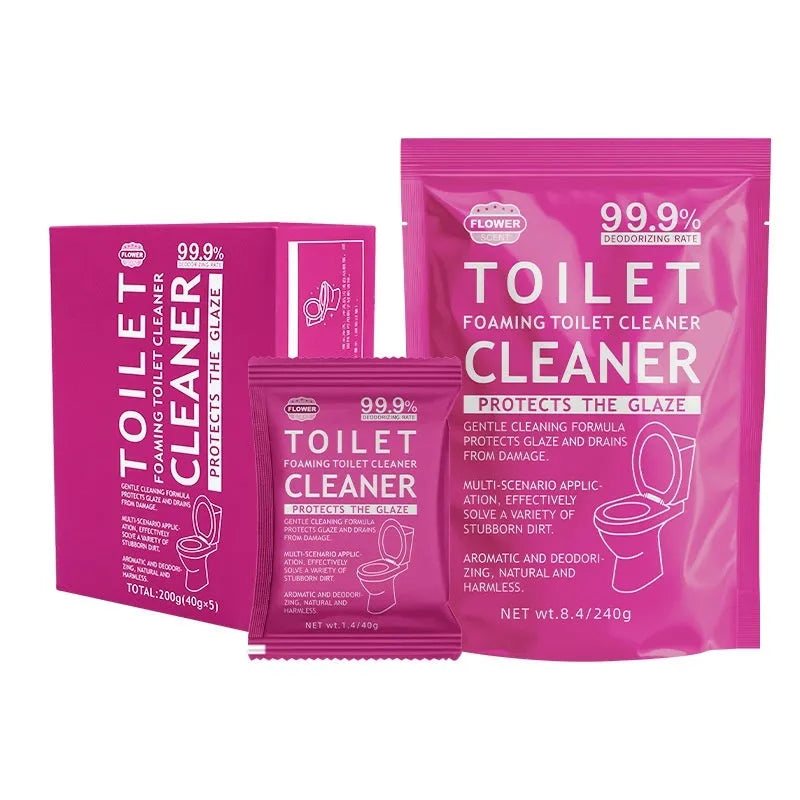 Toilet bubble descaling powder in blue ocean or pink floral fragrance, 240g bag or 5x40g box.