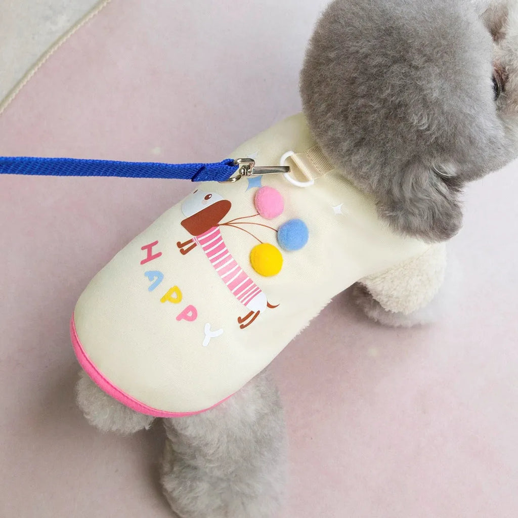 Pet Dachshund balloon sweatshirt fleece lined vest for small dogs in beige, polyester casual style