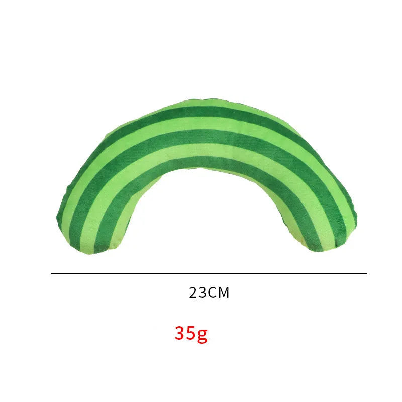 Set of four cat noise toys with striped pattern pillow measuring 23cm