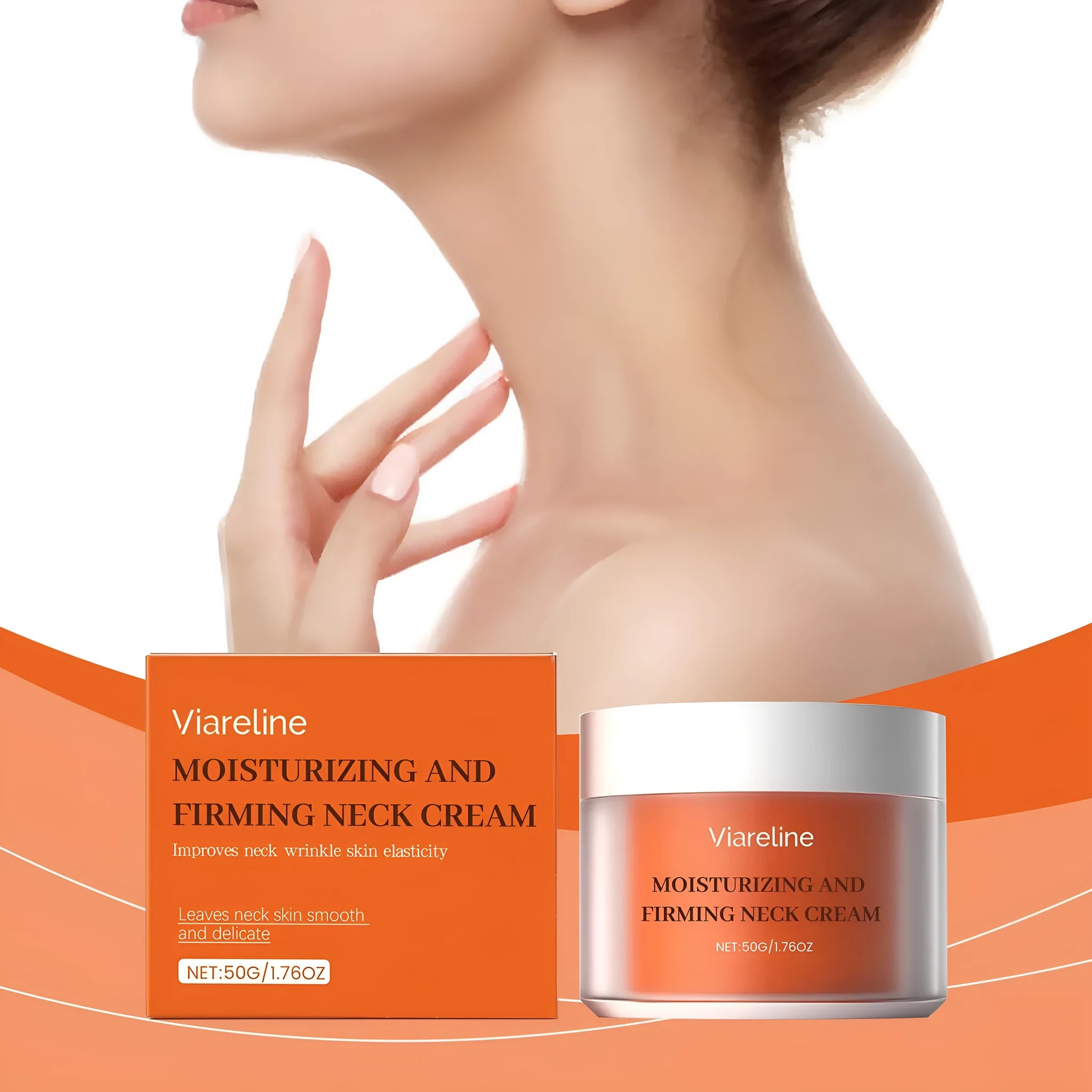 Neck moisturising cream in compact 6.3cm case with 50g content for daily contour care