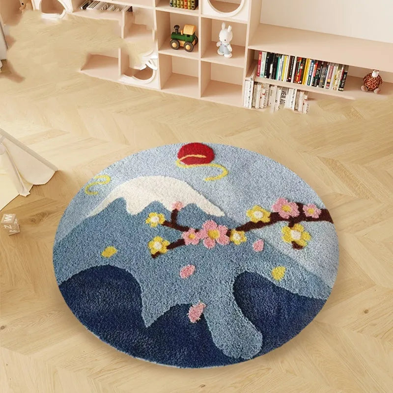HAILANG round polyester carpet with cartoon blue snow mountain design for children's bedroom