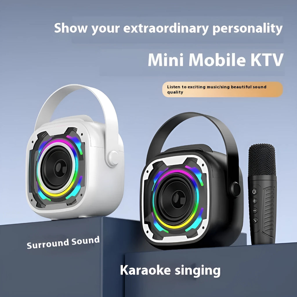 Portable wireless Bluetooth karaoke speaker in V11 yellow colour with integrated microphone