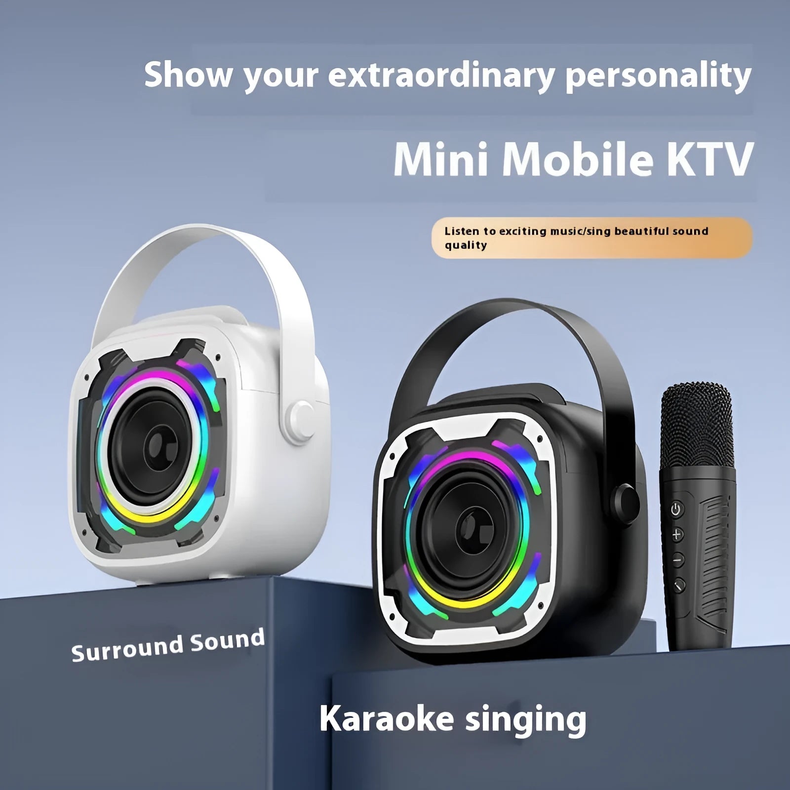 Portable wireless Bluetooth karaoke speaker in V11 yellow colour with integrated microphone