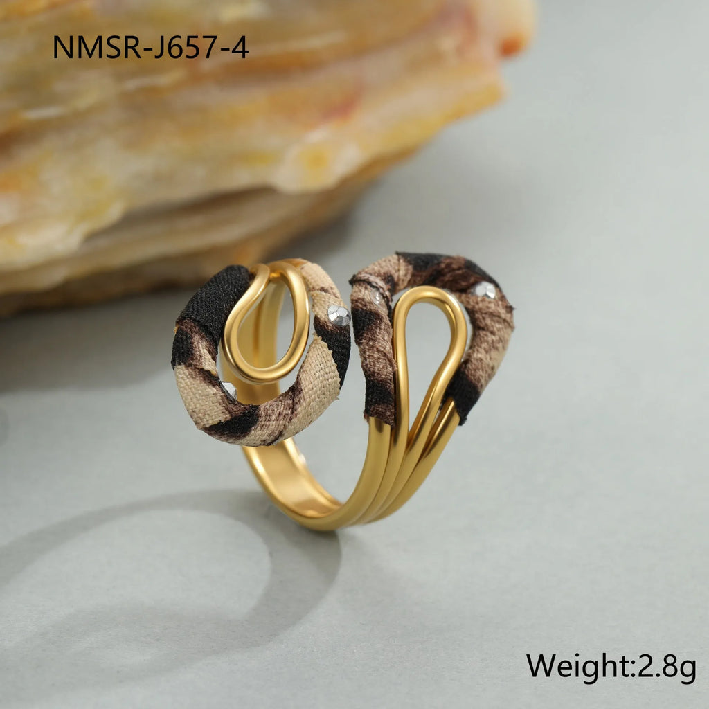 Leopard Series stainless steel open mouth ring with heart, star, and geometric shapes in adjustable free size