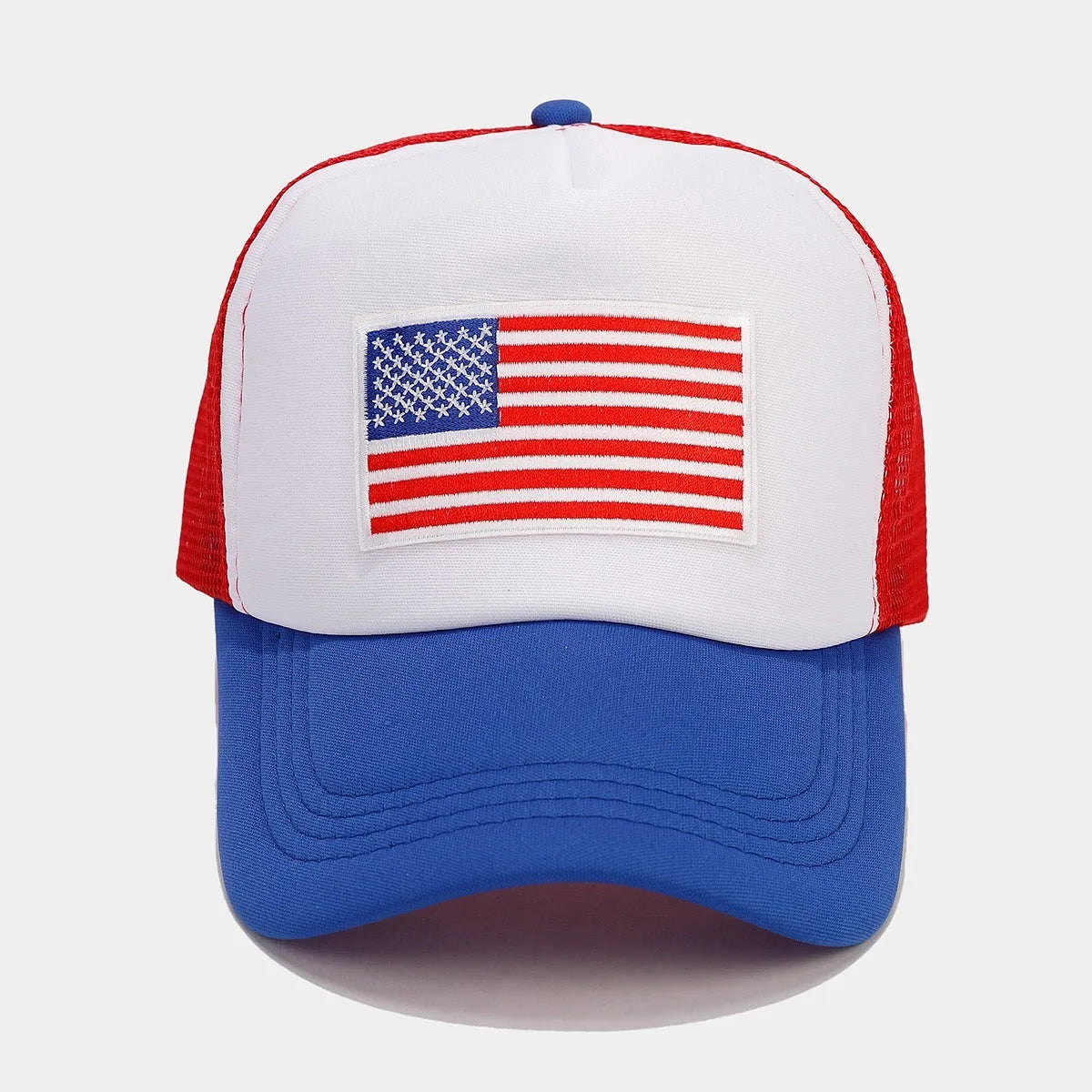 Red and blue contrast breathable adjustable baseball cap with dome crown