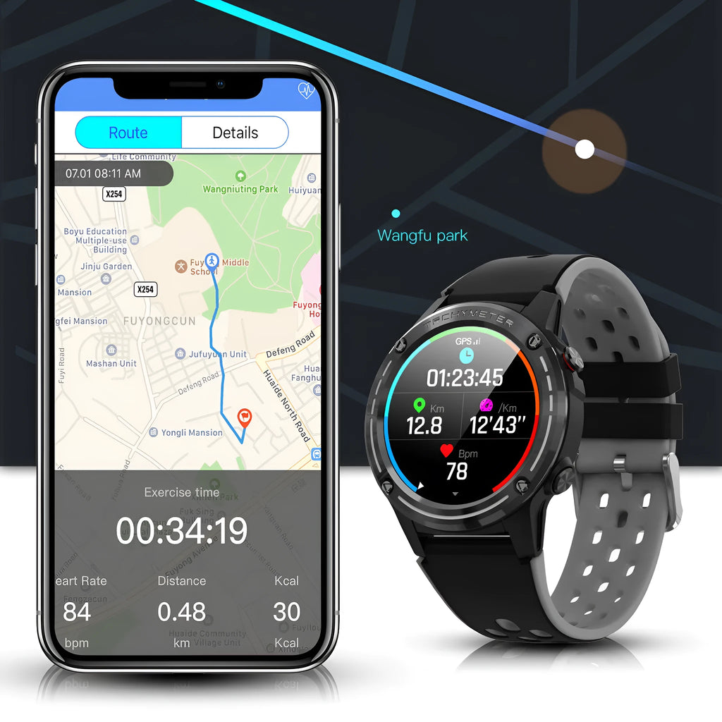GPS smart watch with Bluetooth and silicone sports bracelet in four colour options