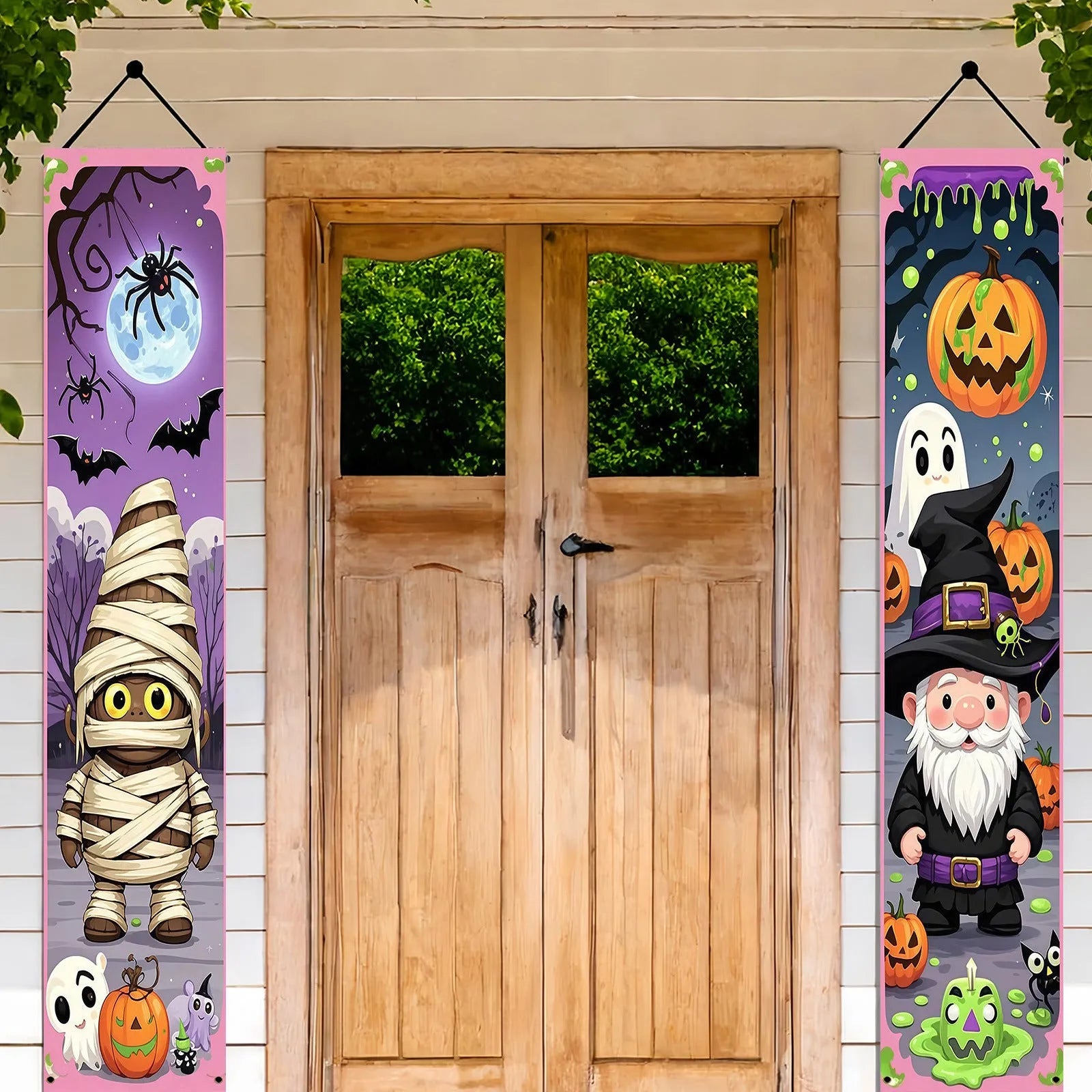 Orange and black Halloween couplet hanging banner measuring 30x180cm